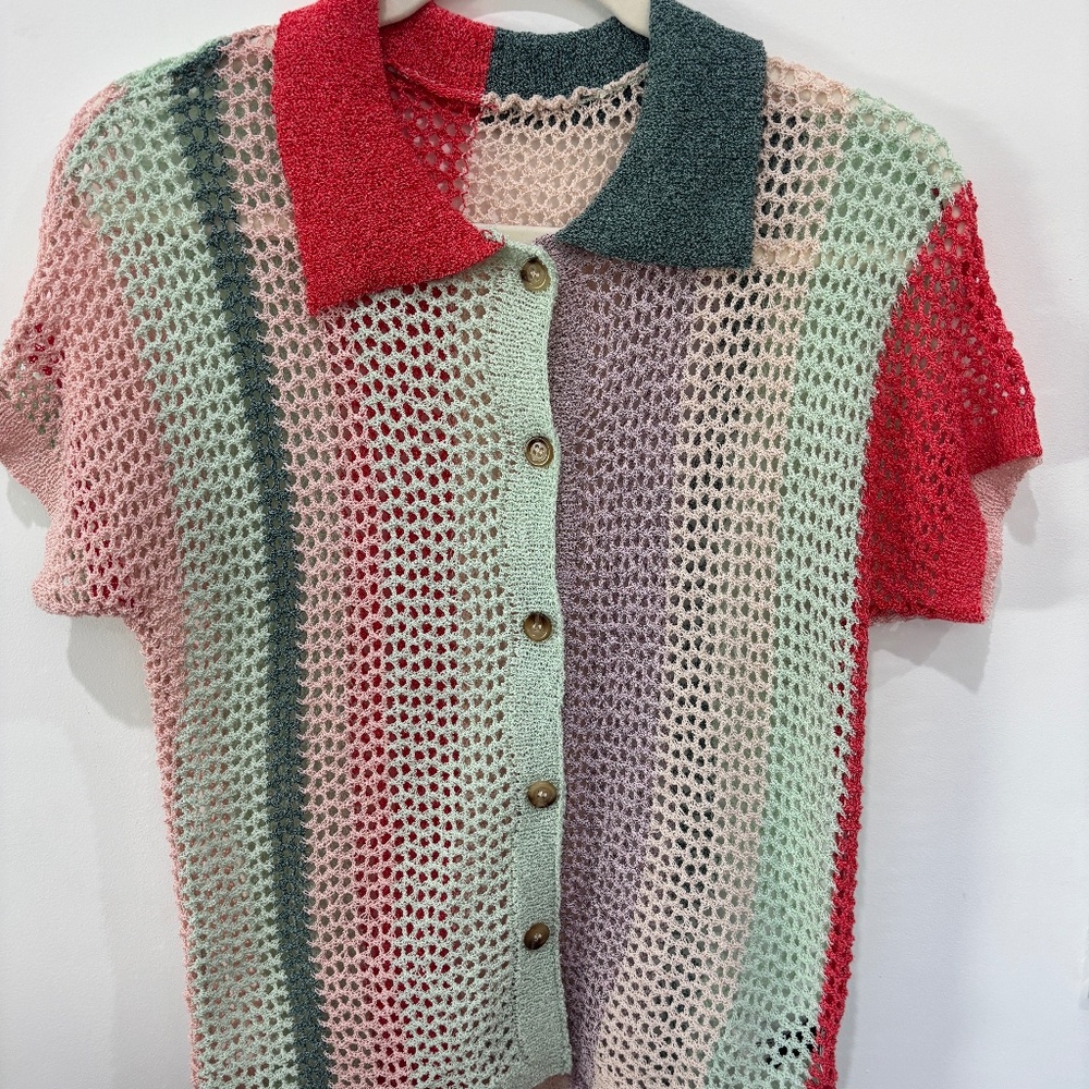 Cider Knitted Collared Striped Top • Small